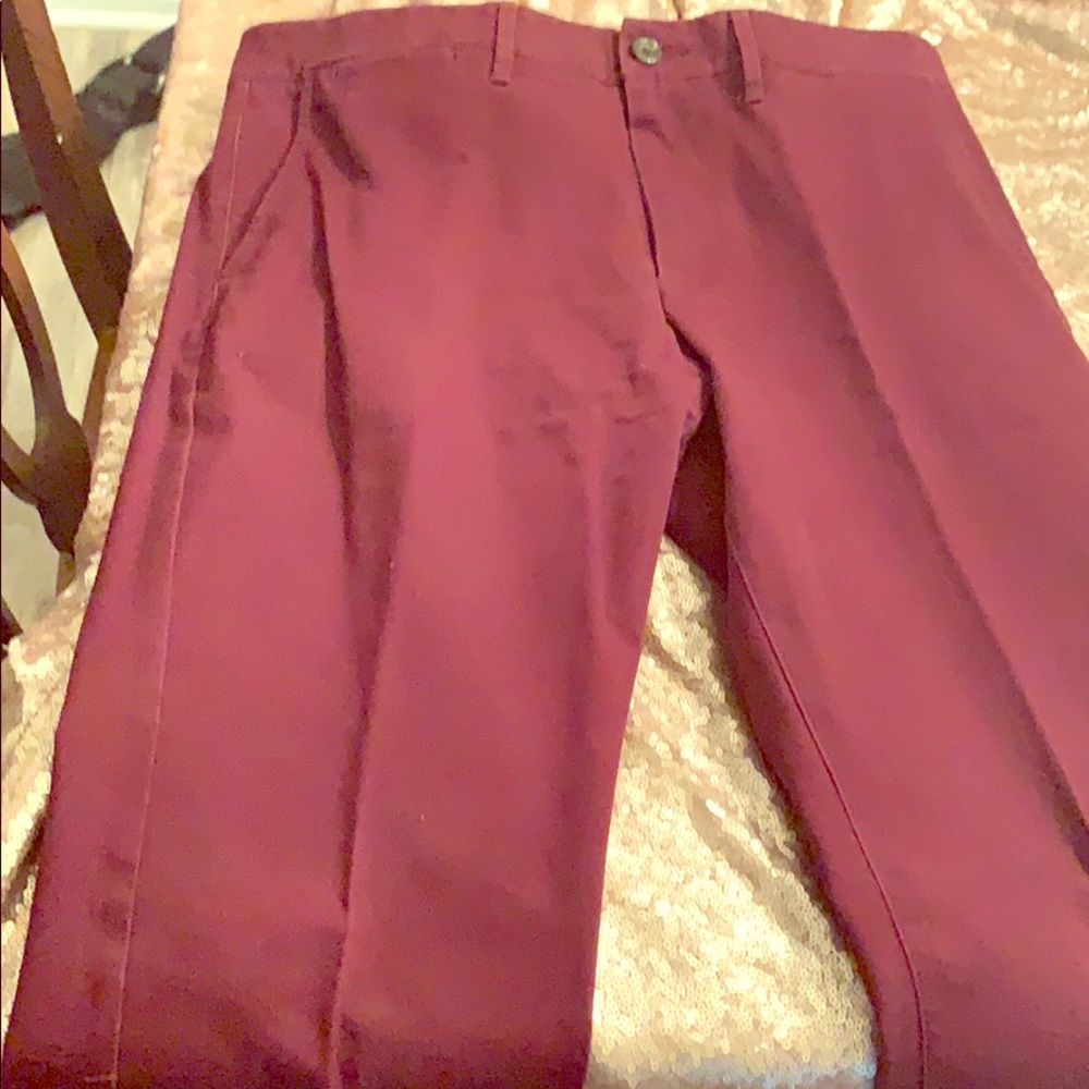 Men’s wine colored dress slacks—they are wine.